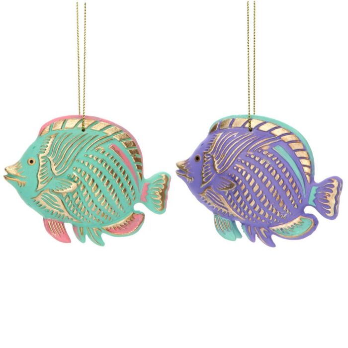 Gisela Graham Green/Purple w Gold Fish Decoration x2
